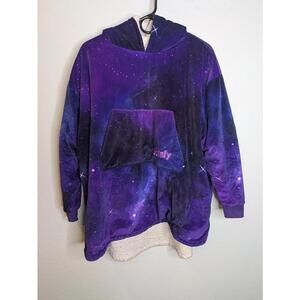 The Comfy Galaxy Sherpa Lined Oversized Hoodie Blanket Purple Space One Size